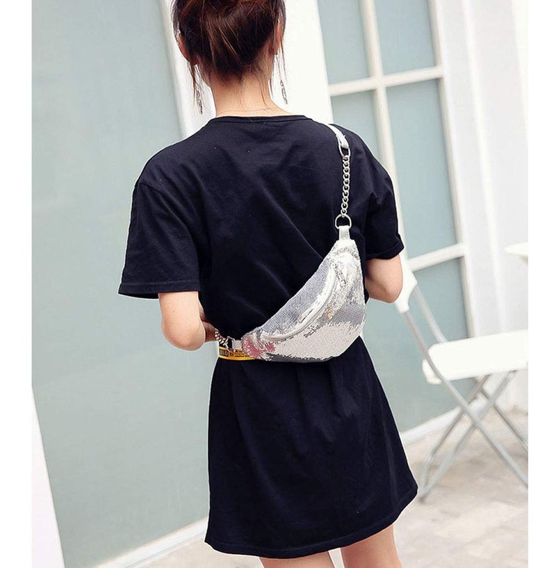 Eilova Bling Sequins Fanny Waist Pack Glitter Shoulder Chest Bag with Adjustable Belt for Women Girl - Image 2
